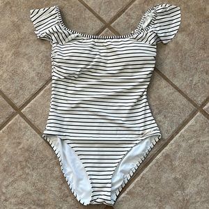 Vince Camuto black and white striped swimsuit